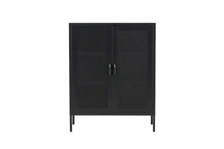 Buffet haut Misha en acier noir, deux portes perforées
