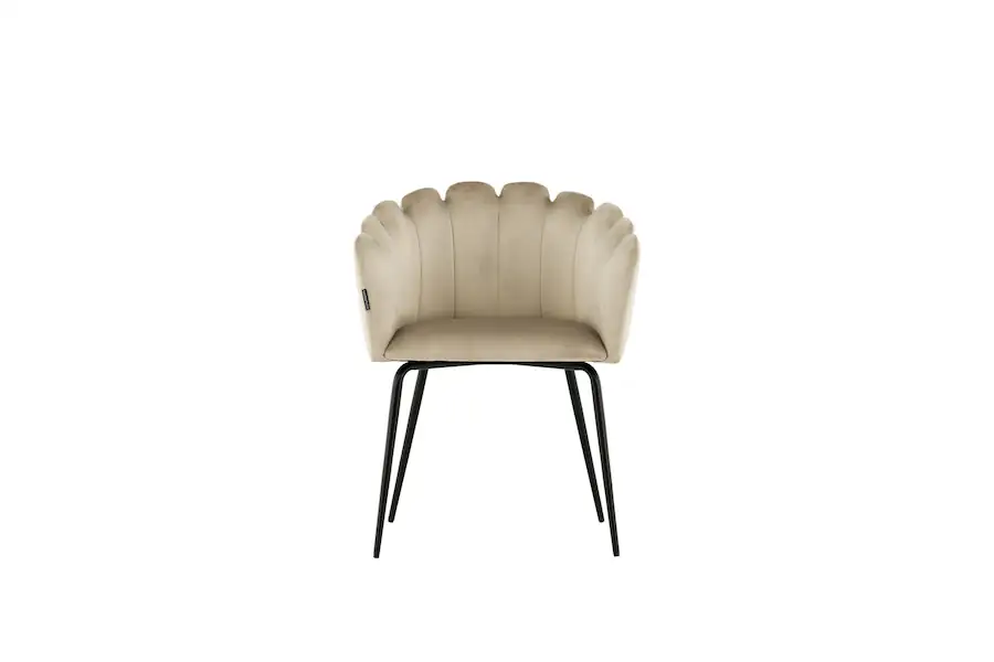 Chaise velours beige sur fond blanc, vue de face