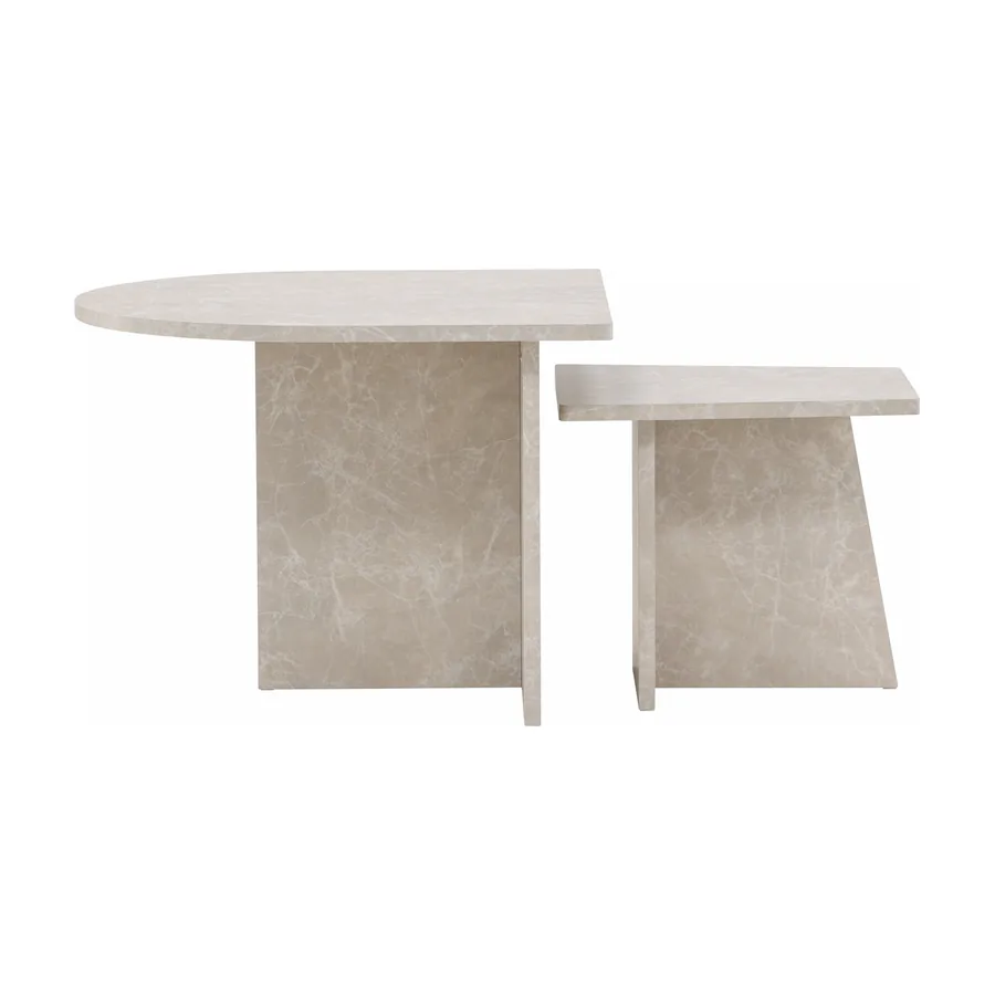 Lot de 2 tables basses gigognes Sala beiges effet marbre, vue de face sur fond blanc
