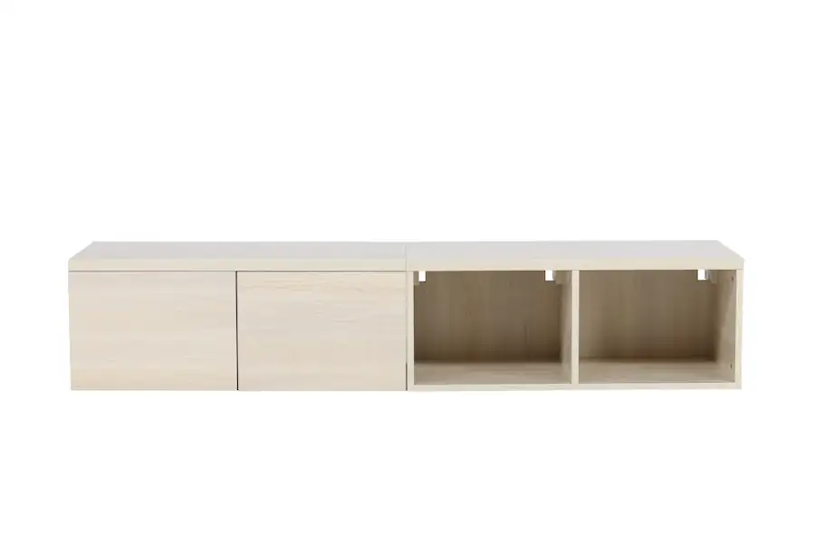 Meuble TV Nomi finition blanchie, deux tiroirs et deux niches