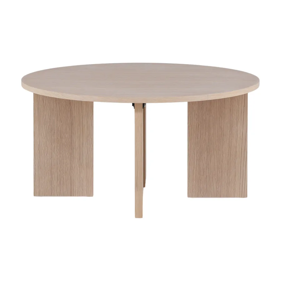Table basse ronde Askerön en bois blanchi, vue de face sur fond blanc