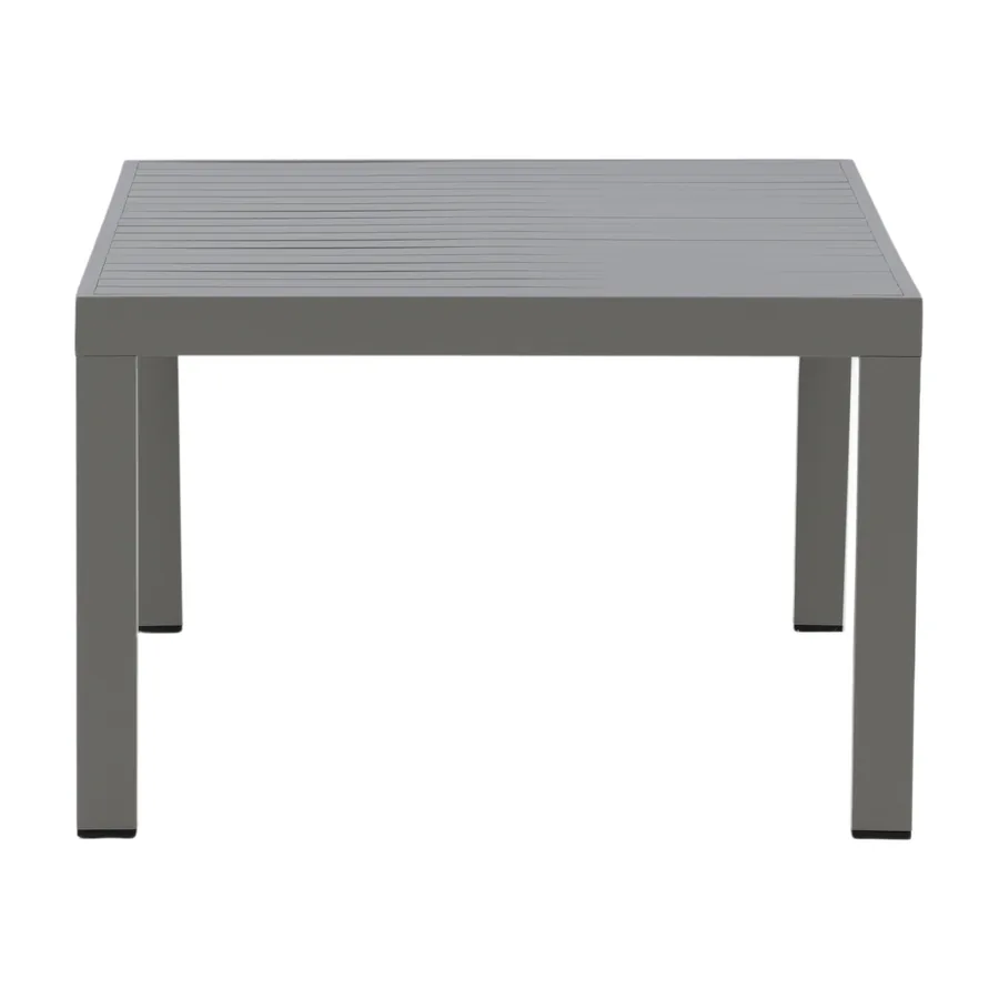 Table basse d'extérieur Copacabana kaki en aluminium à lattes, vue de face
