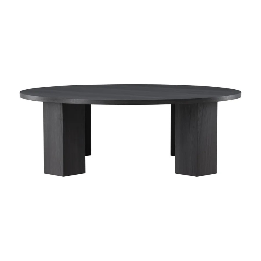 Table basse ronde Juno noire sur quatre pieds en panneaux pleins, vue de face