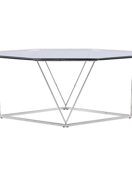 Table basse octogonale en verre pieds argentés 100 cm Österlen