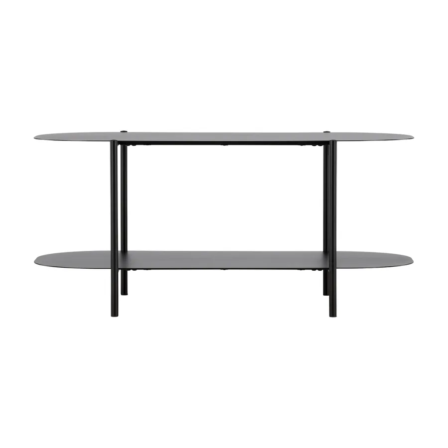 Table basse Recife en métal noir à deux plateaux ovales, vue de face