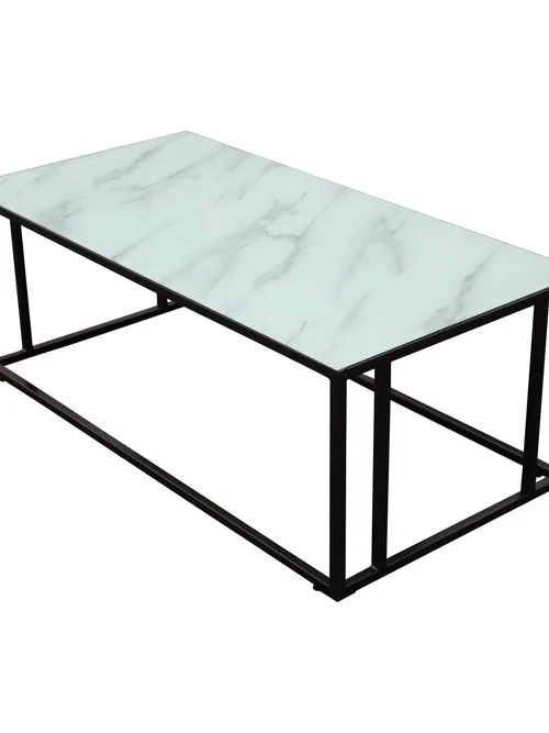 Table basse rectangulaire blanche en verre et marbre 120x60 cm Rock