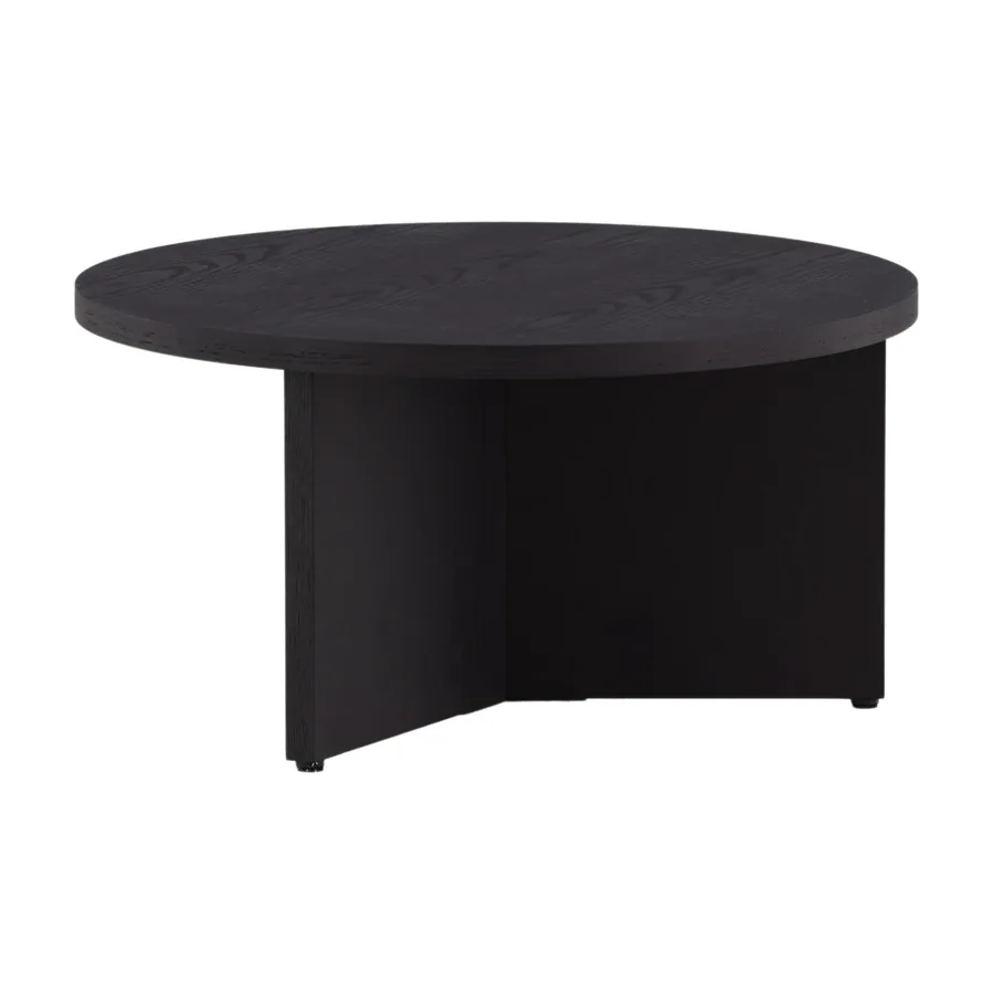 Grande table basse ronde Saltö plaqué noir sur pied en panneaux croisés, vue de face
