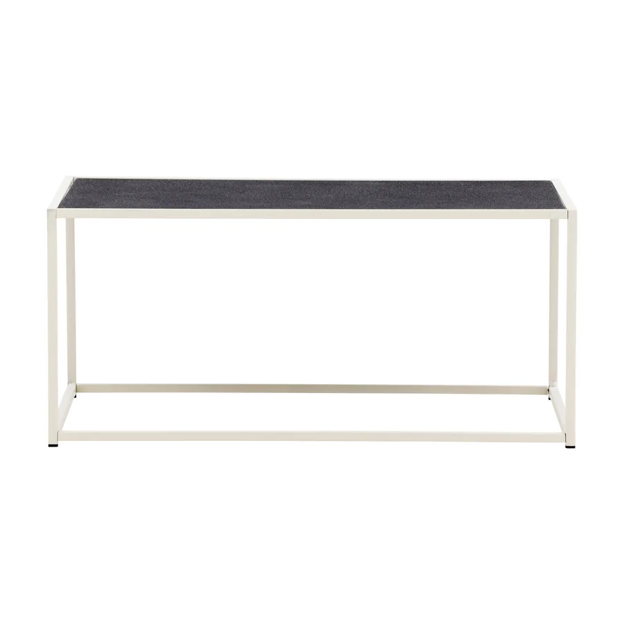 Table basse d'extérieur Siaton, plateau gris sur cadre en acier beige, vue de face