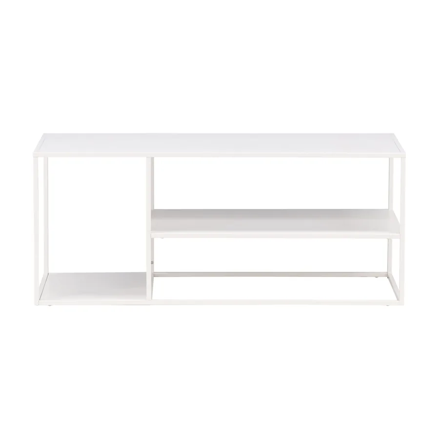 Table basse Staal en métal blanc, plateau et étagère partielle, vue de face