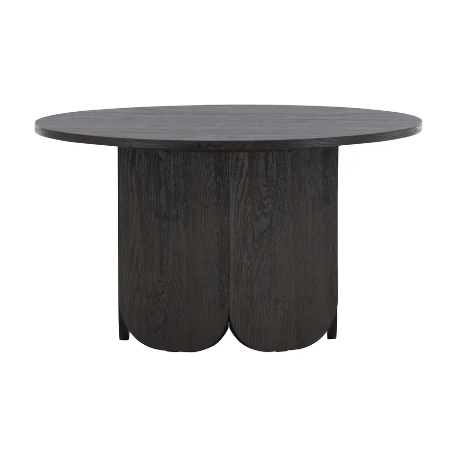 Table basse ronde Tekla noire sur pied cylindrique festonné, vue de face