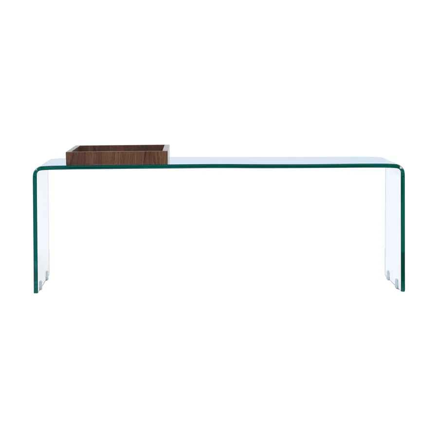 Table basse Telemark en verre transparent courbé d'une seule pièce, vue de face
