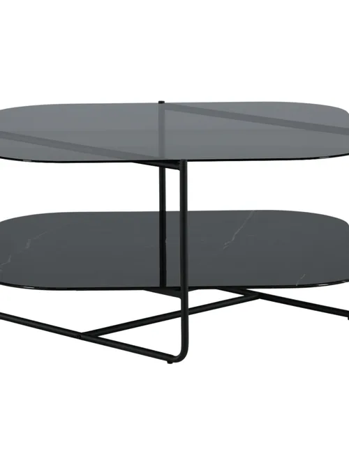 Table basse carrée noire en verre effet marbre 85x85 cm Un-Line