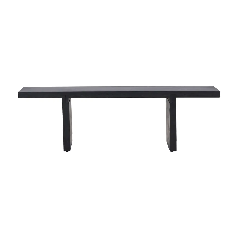 Table basse Yakunik noire longue et étroite sur pieds en panneaux, vue de face