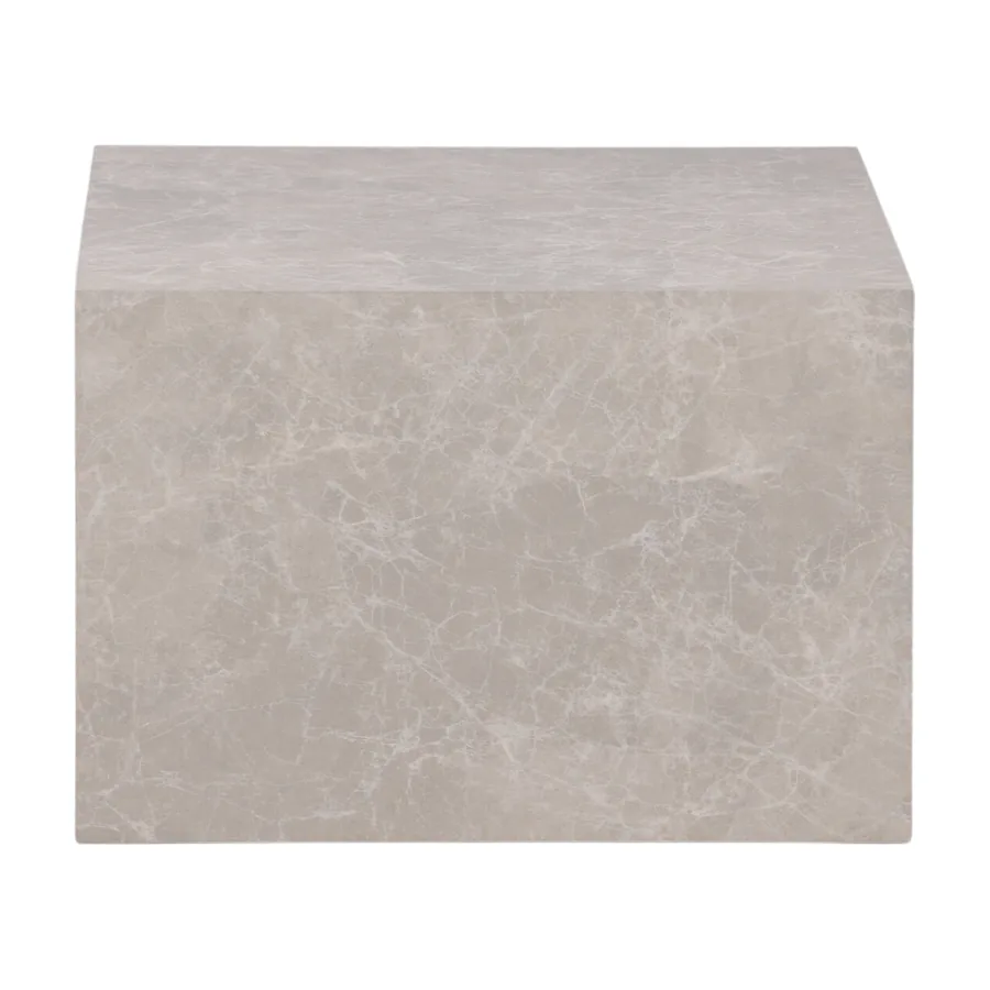 Table basse York basse en bloc plein effet marbre beige, vue de face