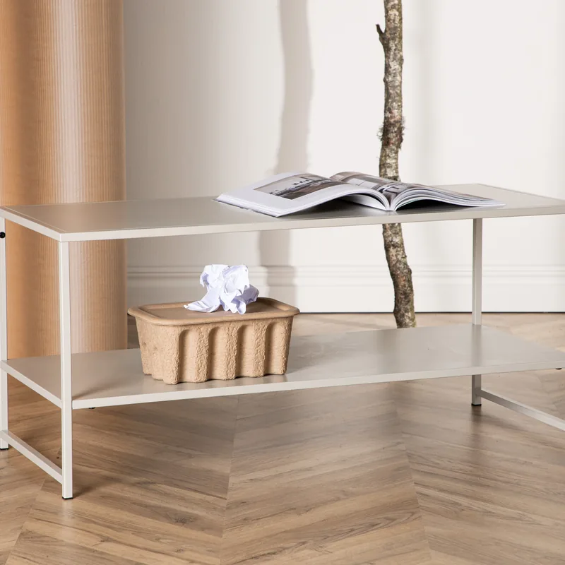 Table d'appoint Staal en métal beige à deux niveaux, vue de face