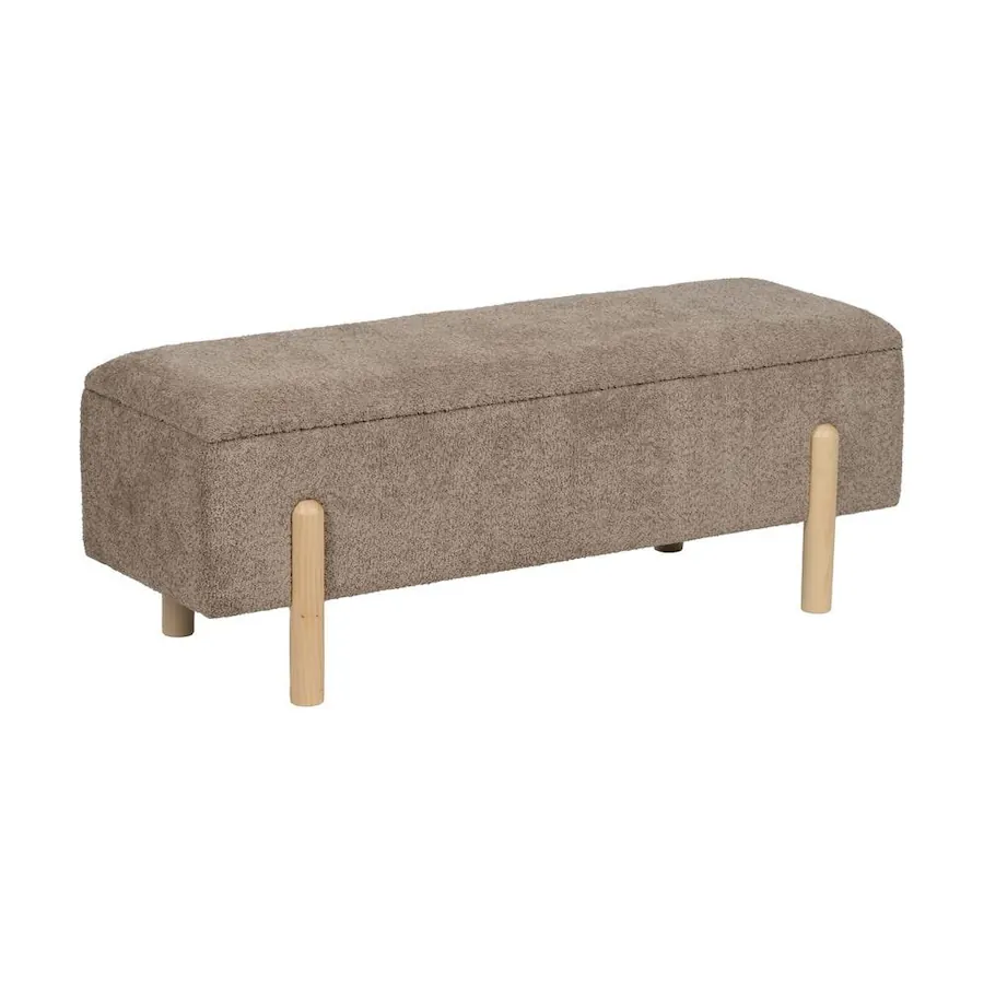 Banc Malle Bouclette Ixia 122 cm - taupe, vue de face sur fond blanc