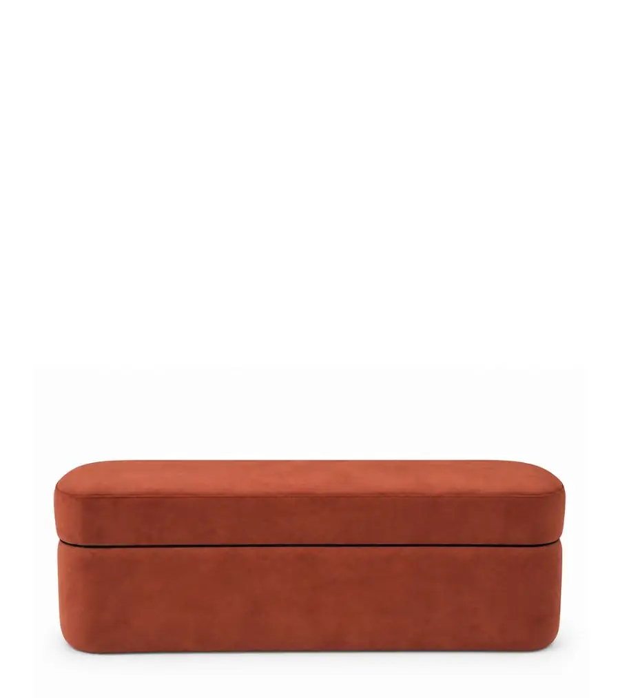 Banc coffre Victoria d'Athezza en velours terracotta, vu de face
