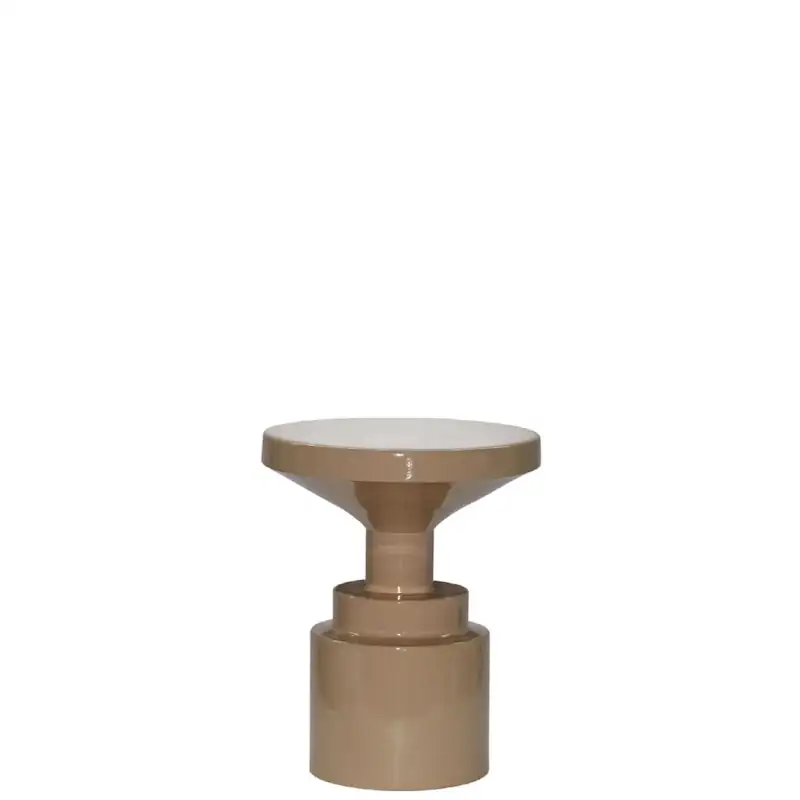 Bout de canapé Siena en fer émaillé beige, plateau en entonnoir sur base cylindrique à gradins