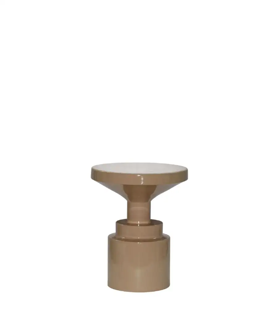 Bout de canapé Siena en fer émaillé beige, plateau en entonnoir sur base cylindrique à gradins
