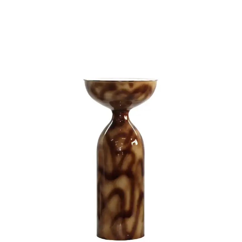 Bout de canapé haut Félix en fer émaillé effet écaille brun et ocre, coupe ronde sur colonne