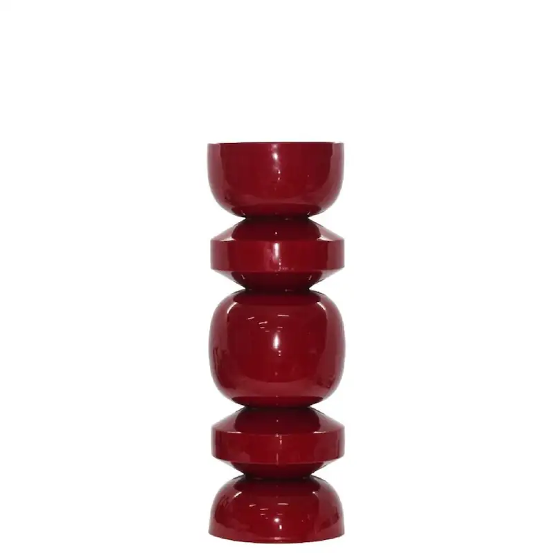 Bout de canapé haut Nina en fer émaillé rouge, colonne de volumes ronds empilés