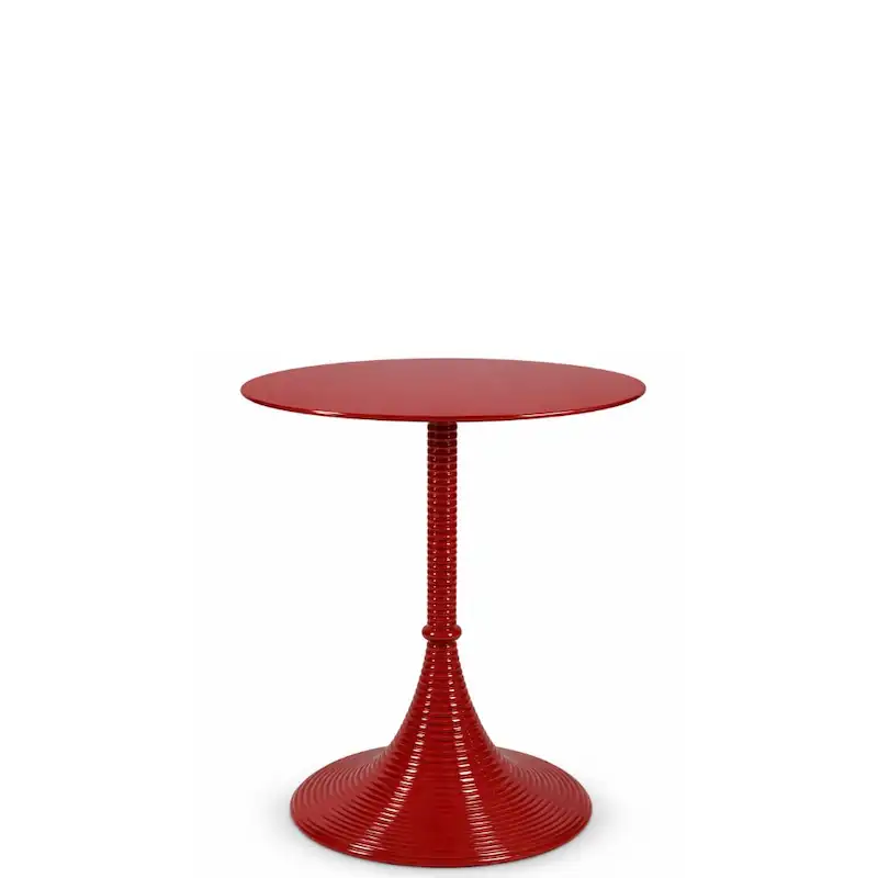 Bout de canapé Vénus rouge, fût annelé et base en trompette striée