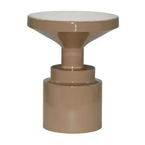 Bout de canapé Siena en fer émaillé beige, plateau en entonnoir sur base cylindrique à gradins
