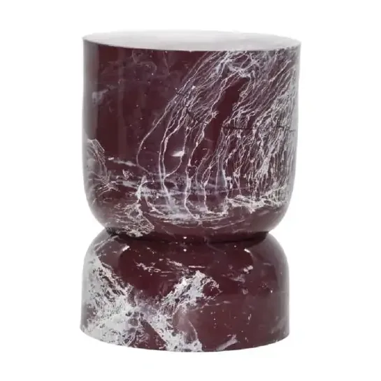 Bout de canapé Violette en fer émaillé bordeaux veiné de blanc, en forme de sablier