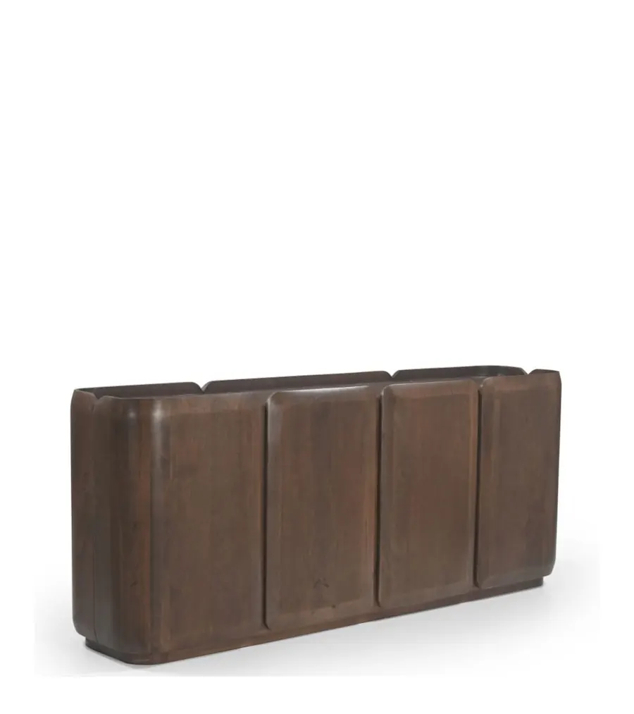Buffet 4 portes Palermo en manguier marron foncé, portes arrondies en coussin