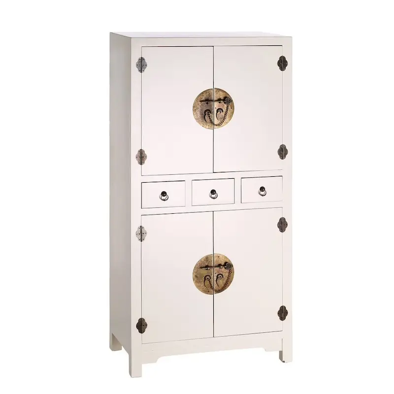 Buffet Vertical Blanc Laqué Charnières Laiton Ixia 131cm
