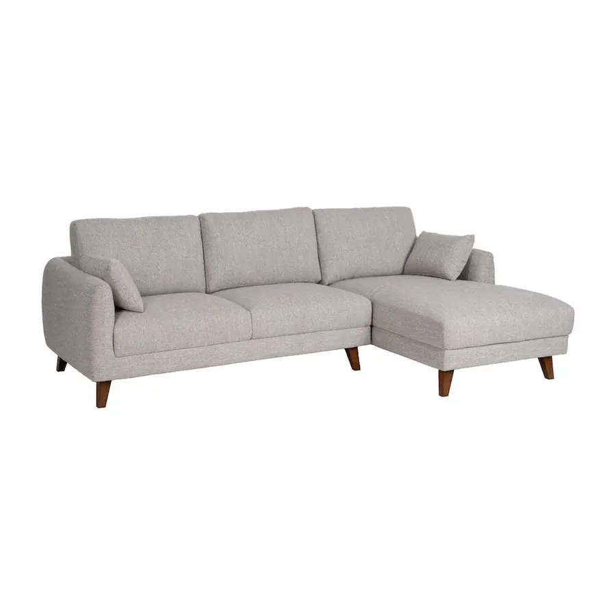 Chaise Longue Canapé Tissu-Bois Ixia 240 cm - gris clair, vue de face sur fond blanc