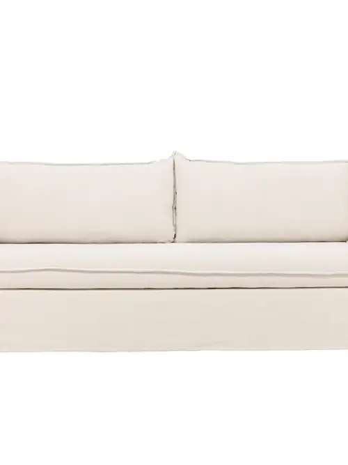 Canapé Nova 4 places en tissu écru, vu de face sur fond blanc