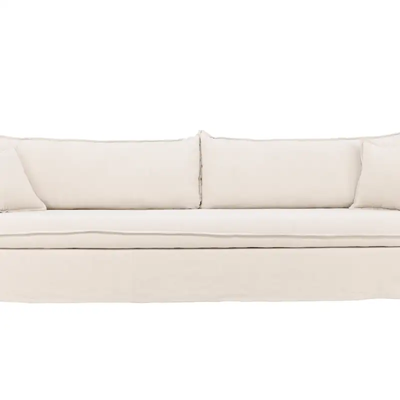 Canapé Nova 4 places en tissu écru, vu de face sur fond blanc
