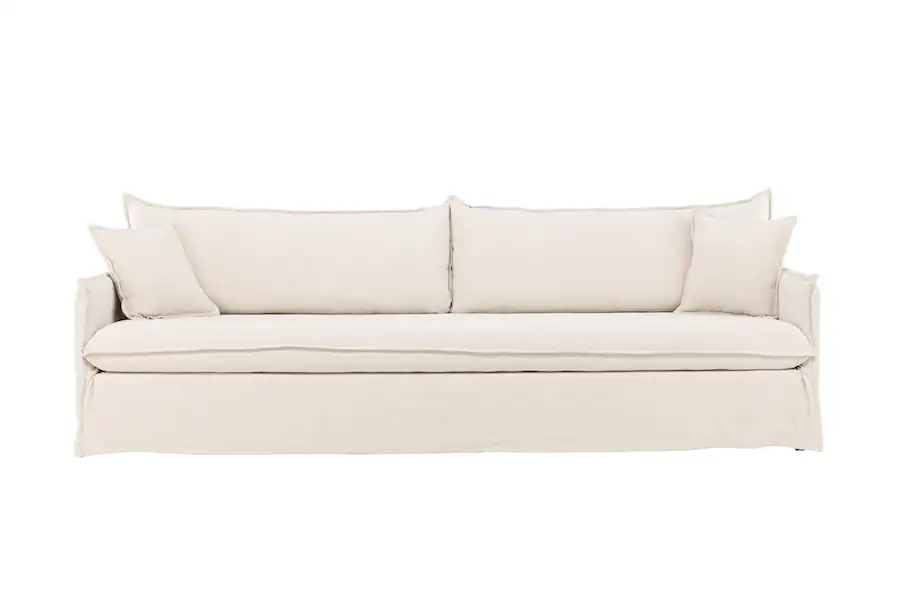Canapé Nova 4 places en tissu écru, vu de face sur fond blanc