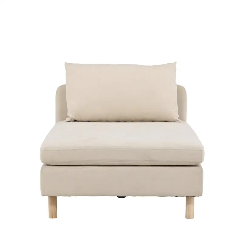 Module méridienne beige Zero de face, coussin de dossier et pieds en bois clair