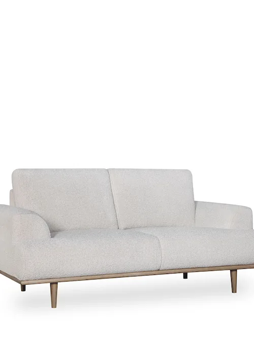 Canapé 2 places Nova en bouclette blanche, pieds en bois – Athezza