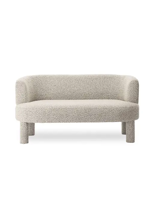 Banquette Reisa en bouclette gris clair, pieds gainés – Athezza