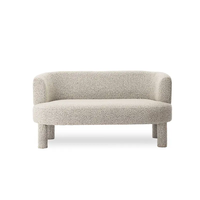 Banquette Reisa Athezza en bouclette gris clair de face, assise d'une seule pièce