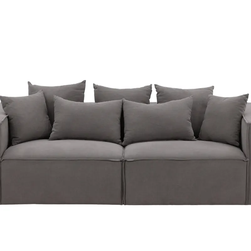 Canapé Gillholmen gris 3 places vu de face, dossier garni de coussins