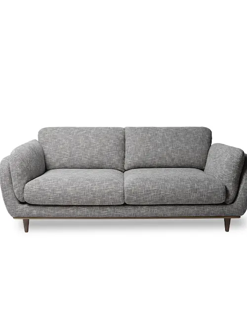 Canapé Odda en tissu chiné gris, pieds en bois foncé – Athezza