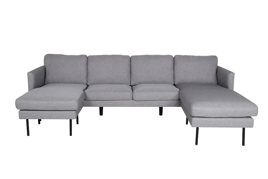 Canapé Zoom 4 places gris avec une méridienne à chaque extrémité, vu de face