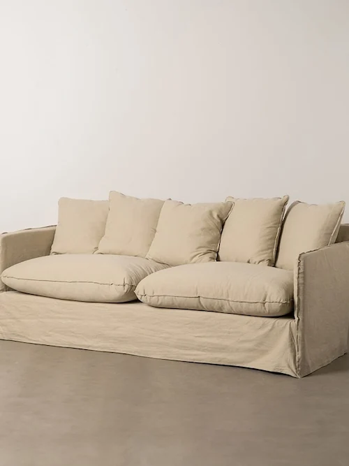 Canapé 3 Places Beige Tissu-Bois Ixia 216 cm