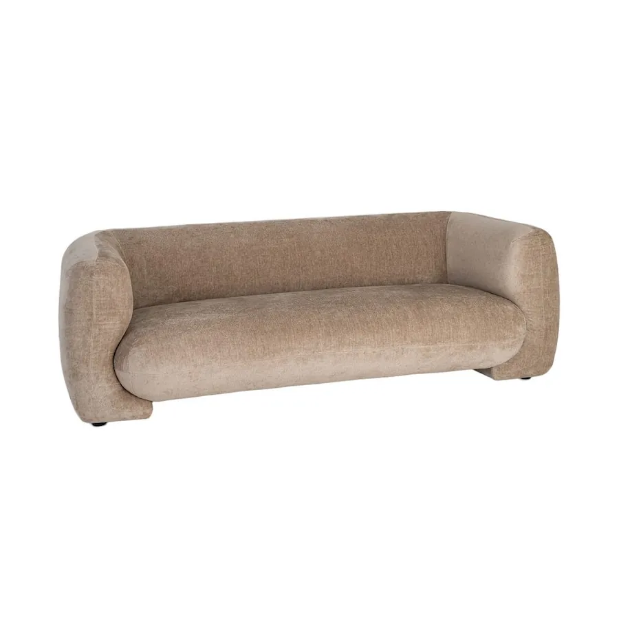 Canapé 3 places arrondi en tissu à pieds noirs Ixia 226 cm Taupe