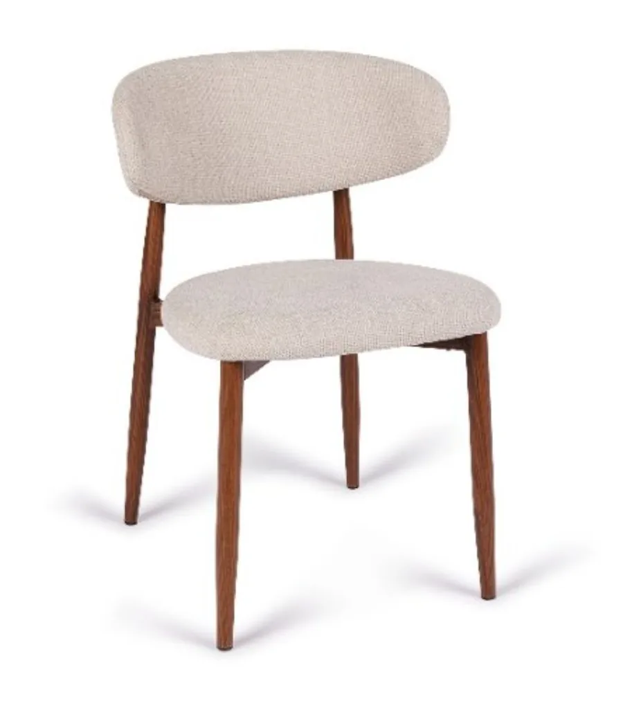 Chaise Georgia Athezza vue de face, dossier en coque et assise ronde en tissu chiné