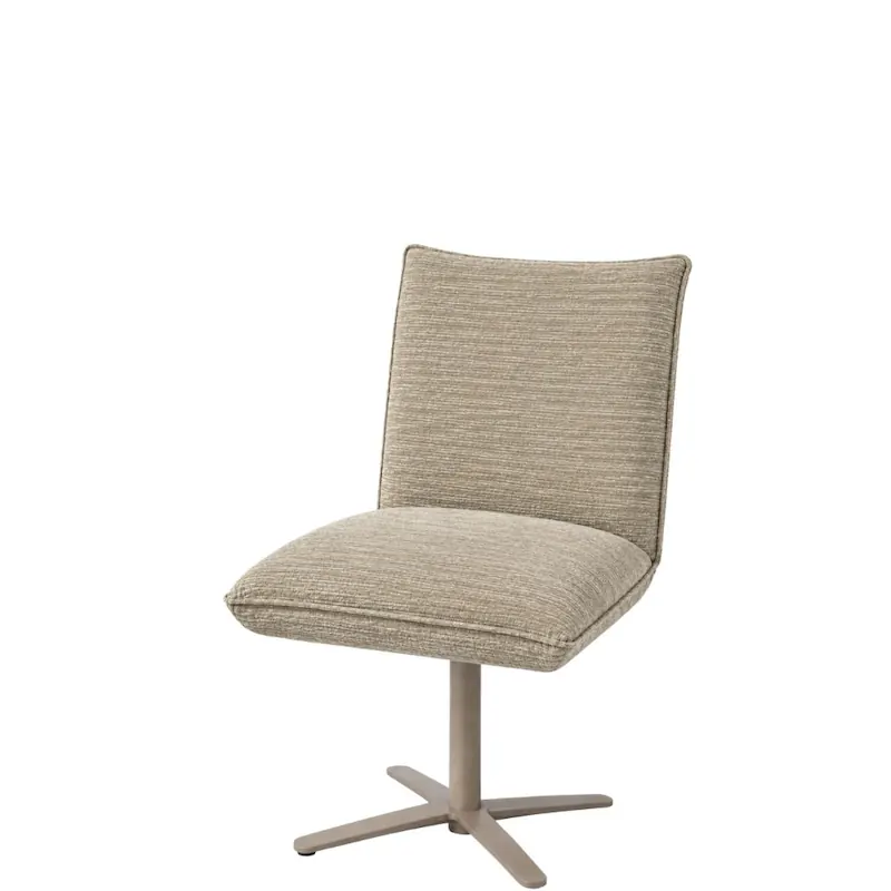 Chaise Ysée d'Athezza en tissu chiné beige sur pied central en métal à base en croix