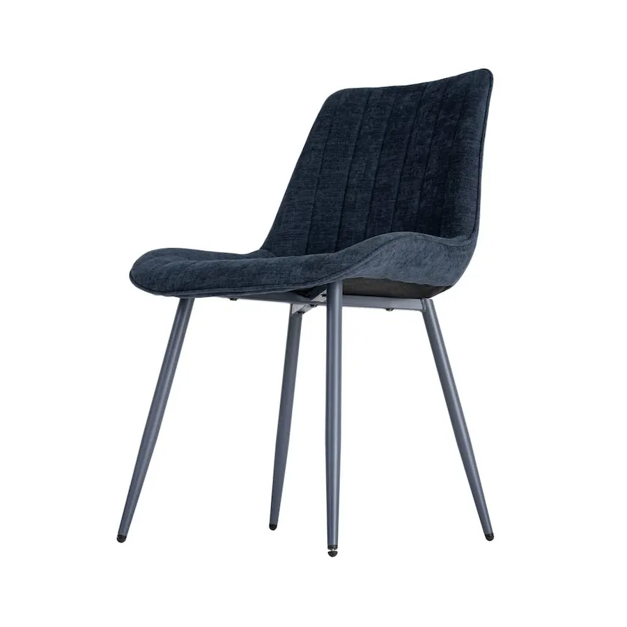 Chaise bleu nuit en tissu chiné et métal Ixia, vue d'ensemble sur fond blanc