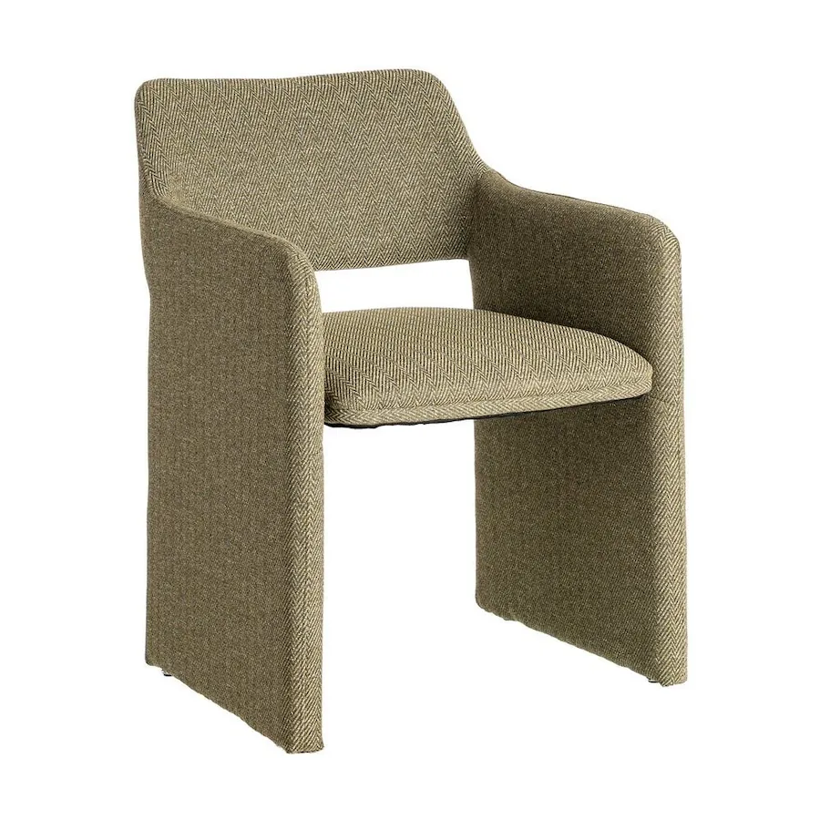 Chaise Vert Tissu Chiné Ixia, vue de face sur fond blanc