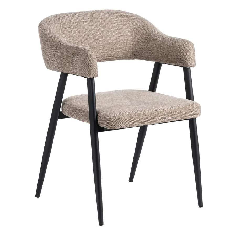 Lot de 2 : Chaise à Accoudoirs Tissu Pieds Noirs Ixia 56 cm