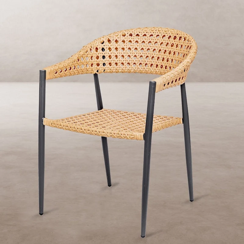 Chaise de jardin en rotin synthétique Niva à cadre en aluminium gris anthracite, dossier arrondi et tressage ajouré