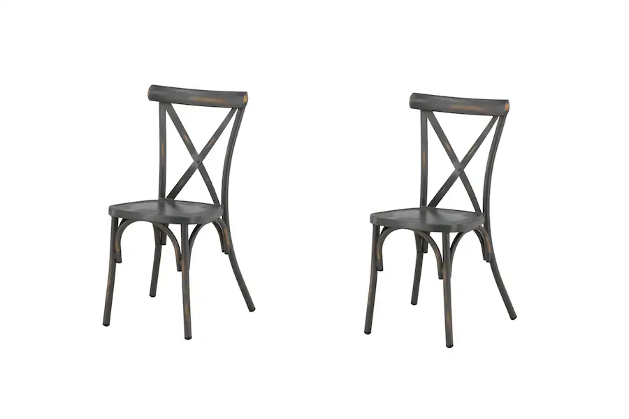 Chaise de jardin empilable Tablas en aluminium gris foncé : les deux chaises du lot côte à côte